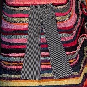 Blue and white stripped high rise bell bottom jeans